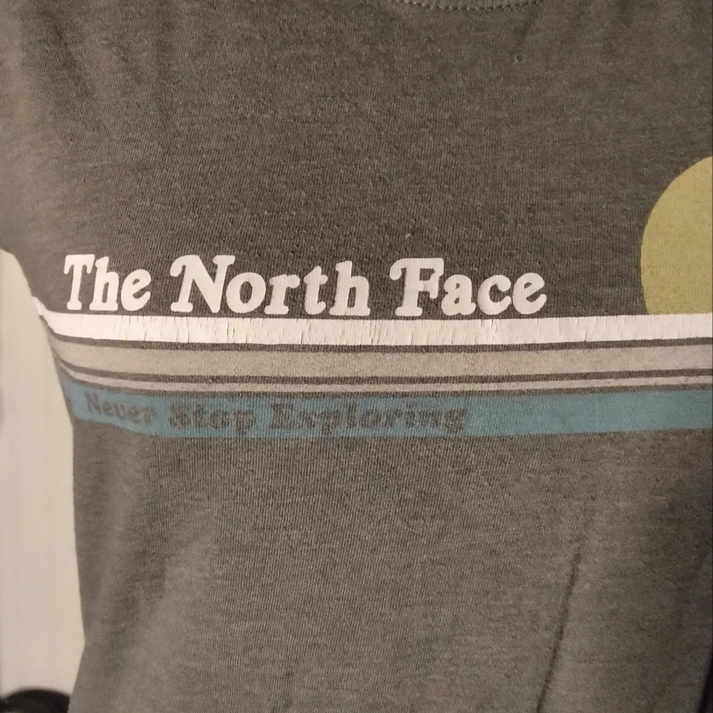 The North Face Graphic Baby Tee Gray Sunrise Slim Fit Size Small - Picture 3 of 7